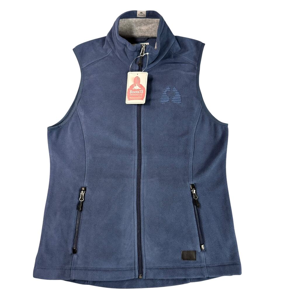 Roots 73 Blue Fleece Zip Vest Womens Medium Embroidered Pockets Outdoors Hiking